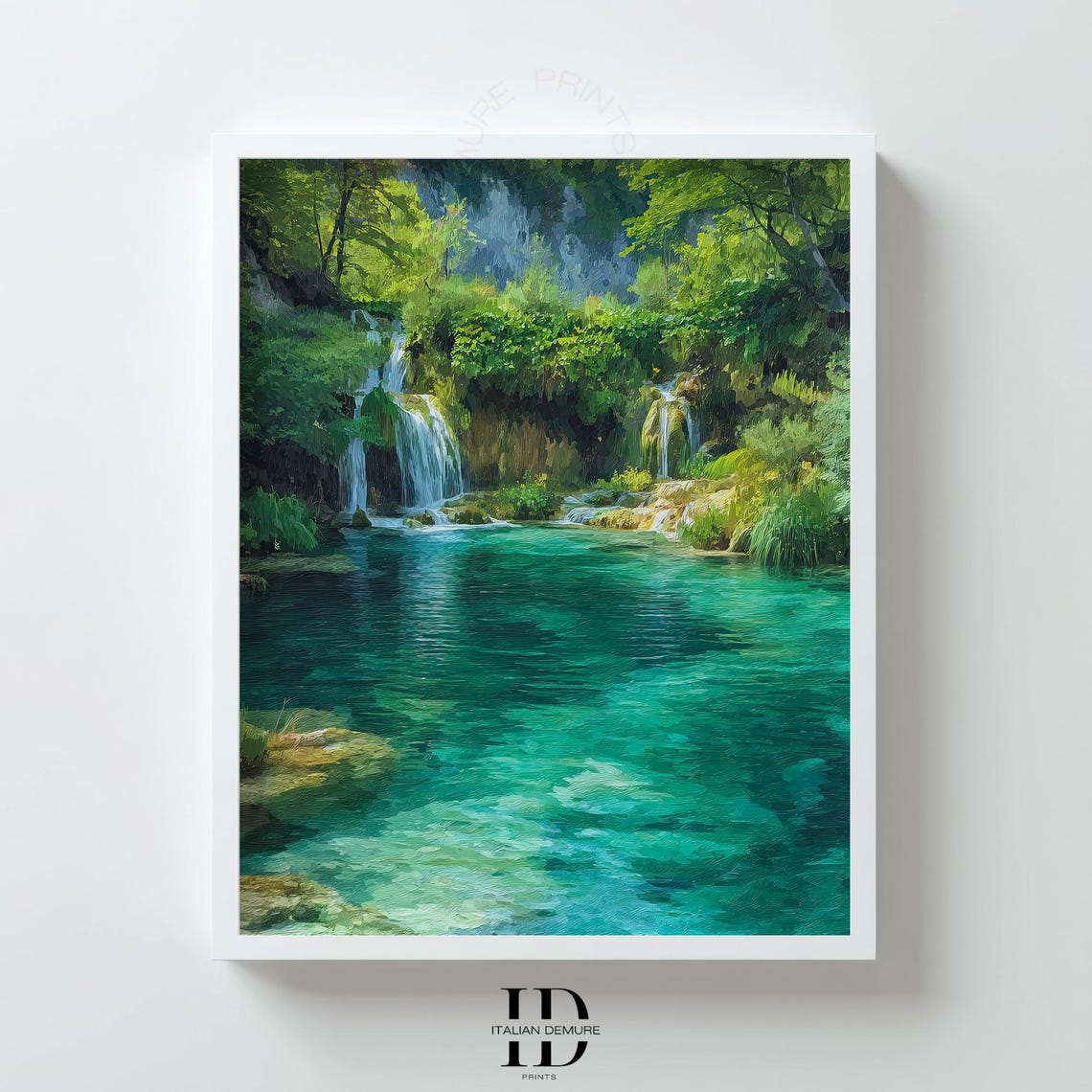 Emerald Waterfall Lagoon Tropical Rainforest Landscape Poster