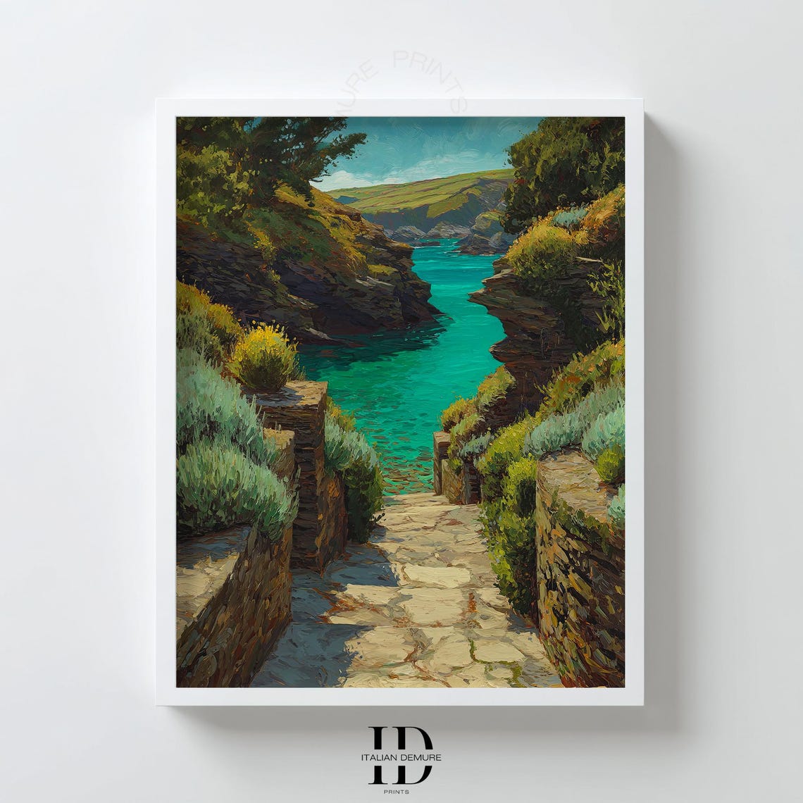 Mediterranean Coastal Path Stone Steps Turquoise Cove Cliffs Poster