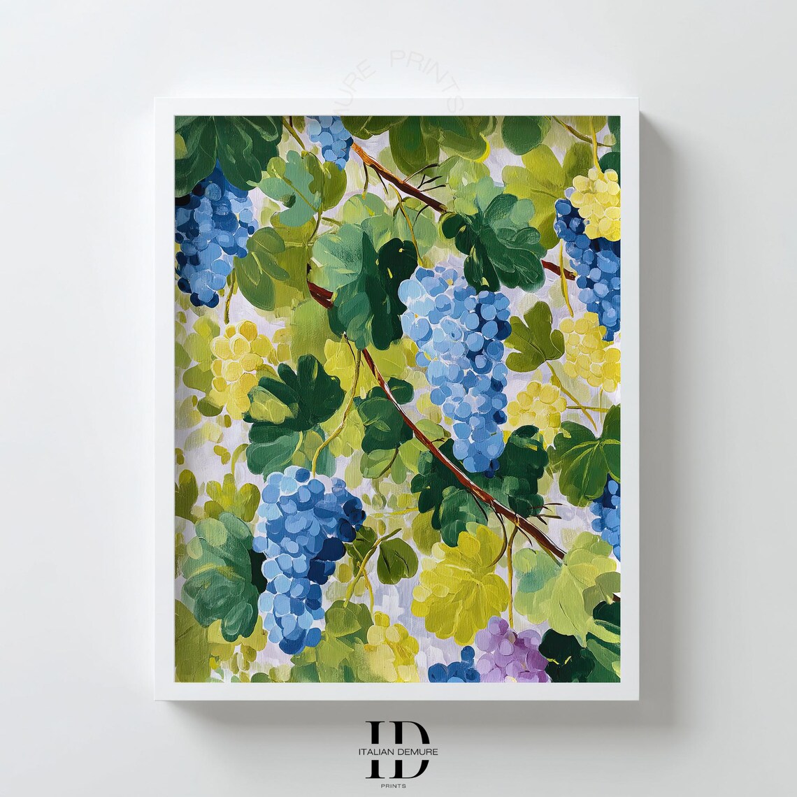 Blue Grapes Wall Art Watercolor Vineyard Painting Lush Botanical Fruit Print Summer Kitchen Decor