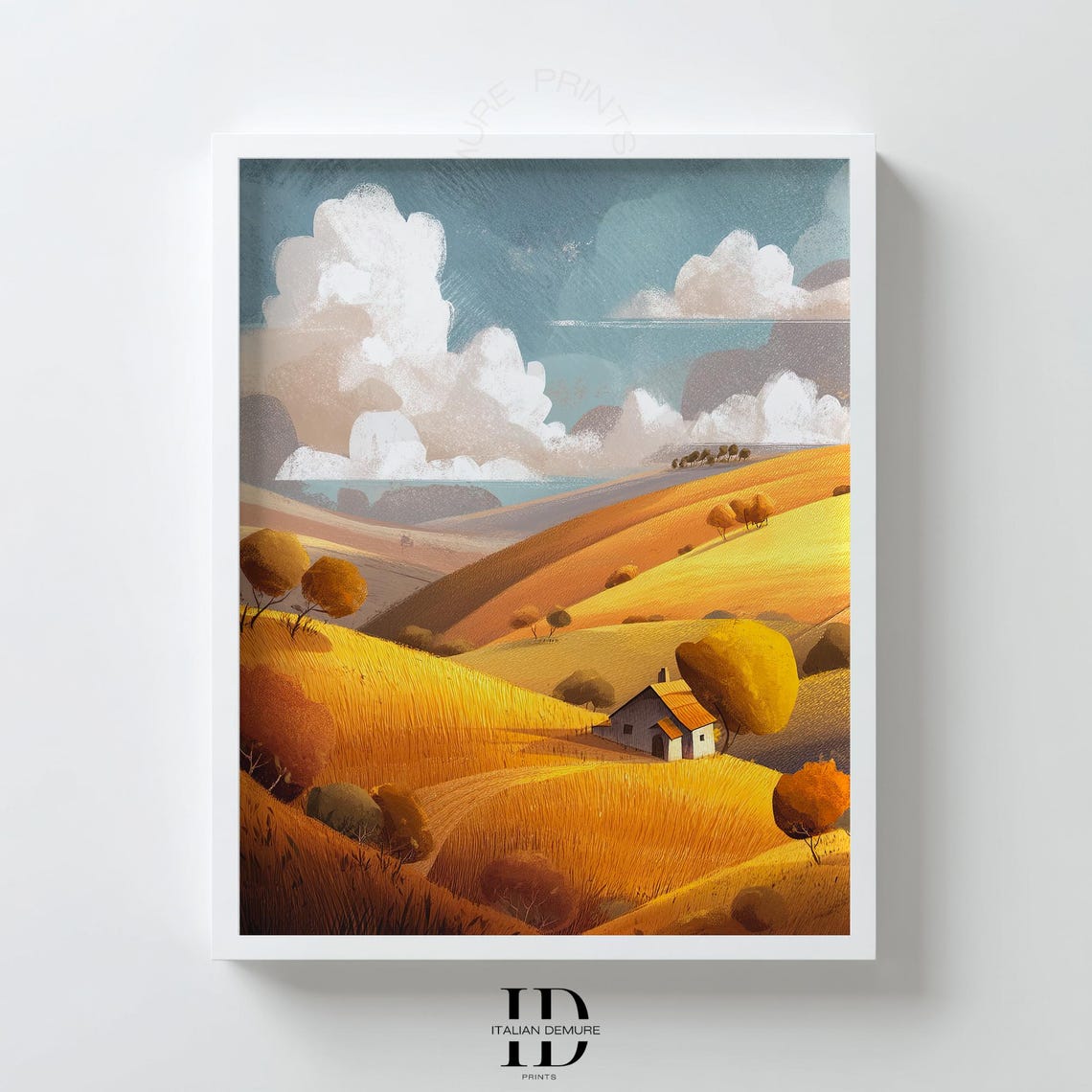 Golden Autumn Countryside Rolling Wheat Fields Farmhouse Wall Art
