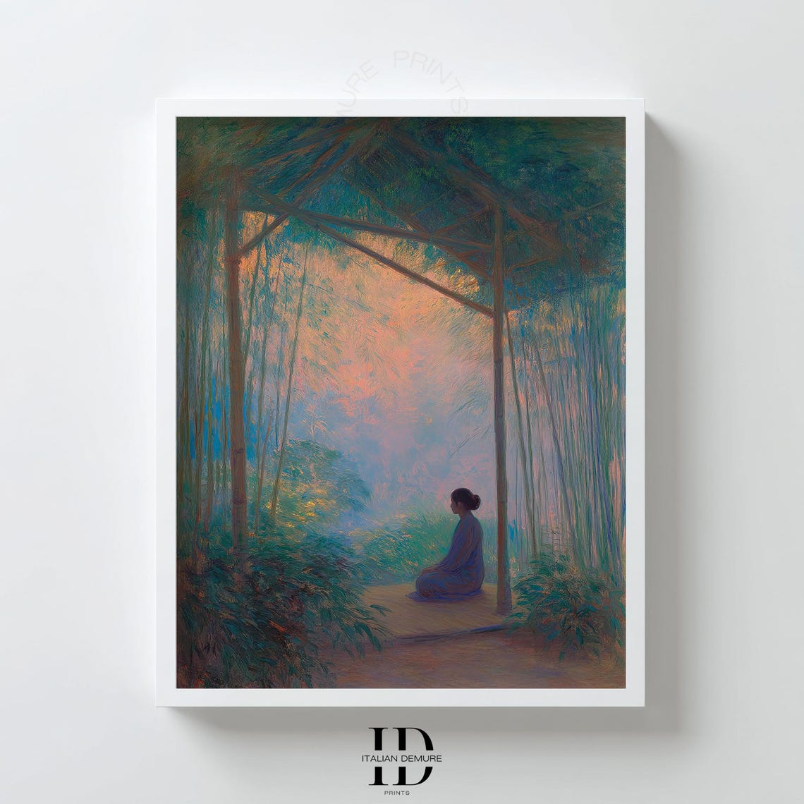 Tranquil Bamboo Forest Wall Art Meditative Zen Poster Peaceful Woman Silhouette Print Serene Nature Scene Decor