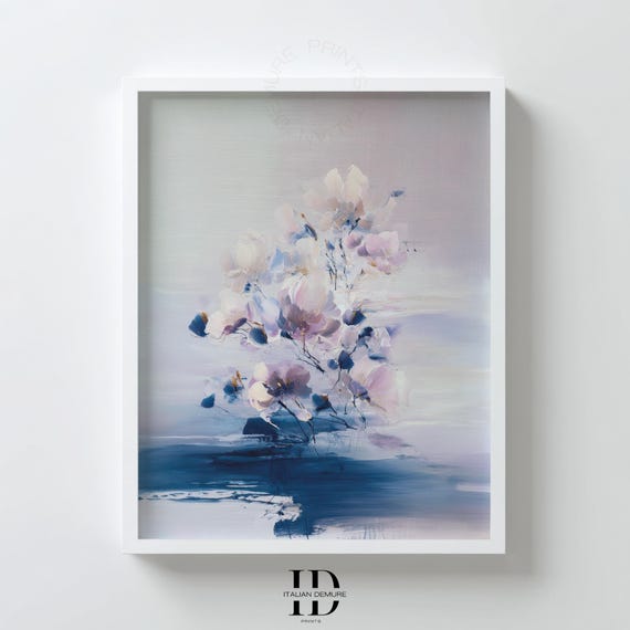 Cherry Blossom Wall Art Abstract Pink And Blue Floral Painting Soft Spring Tree Impressionist Botanical Decor