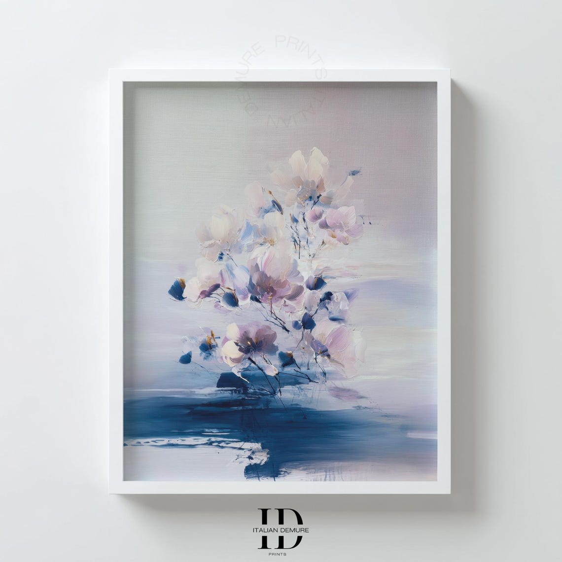 Abstract Cherry Blossom Pink Blue Watercolor Floral Art Poster