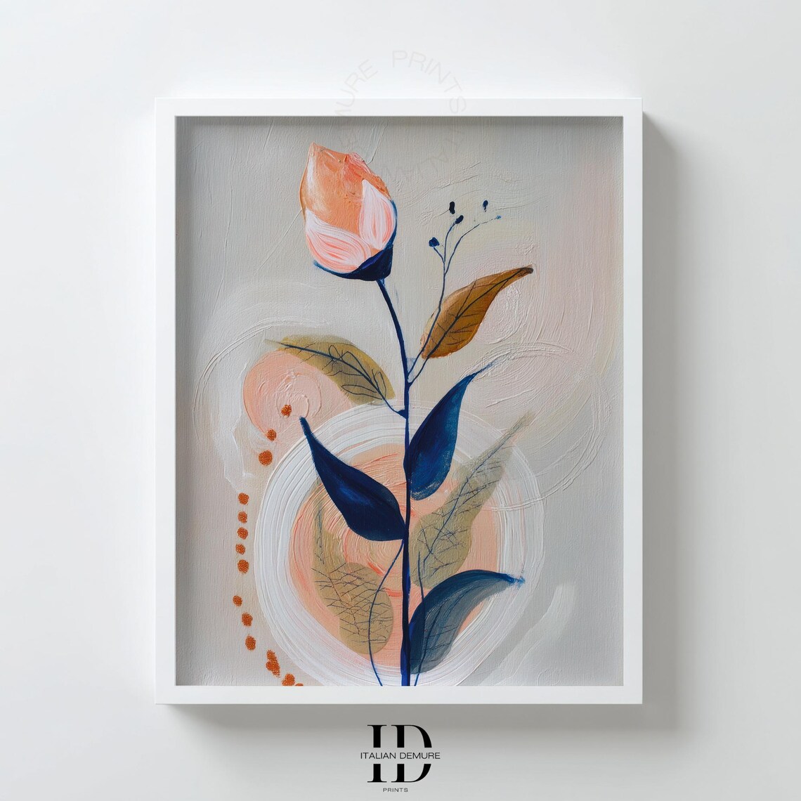 Pastel Rose Wall Art Modern Abstract Floral Illustration Peach And Navy Botanical Print Soft Minimal Flower Decor