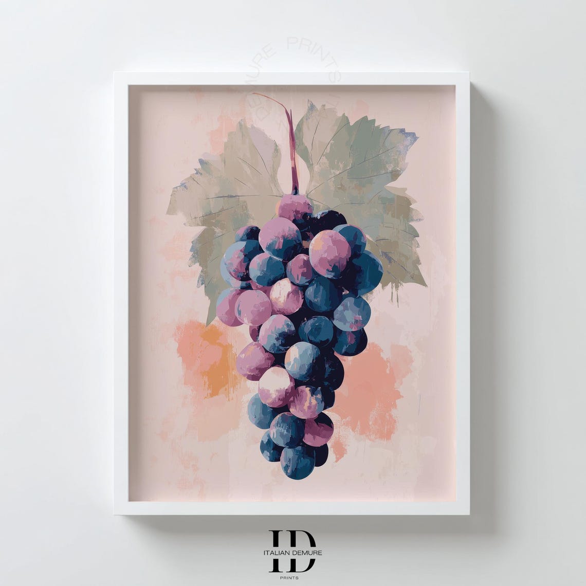Purple Grape Cluster Still Life Blush Pink Modern Fruit Art Poster