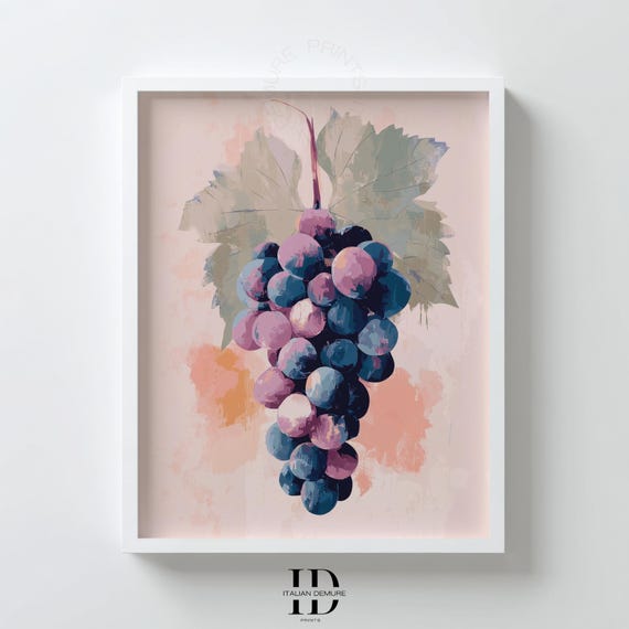 Grape Wall Art Purple Cluster Painting Abstract Fruit Kitchen Modern Still Life Decor Italian Vineyard Print