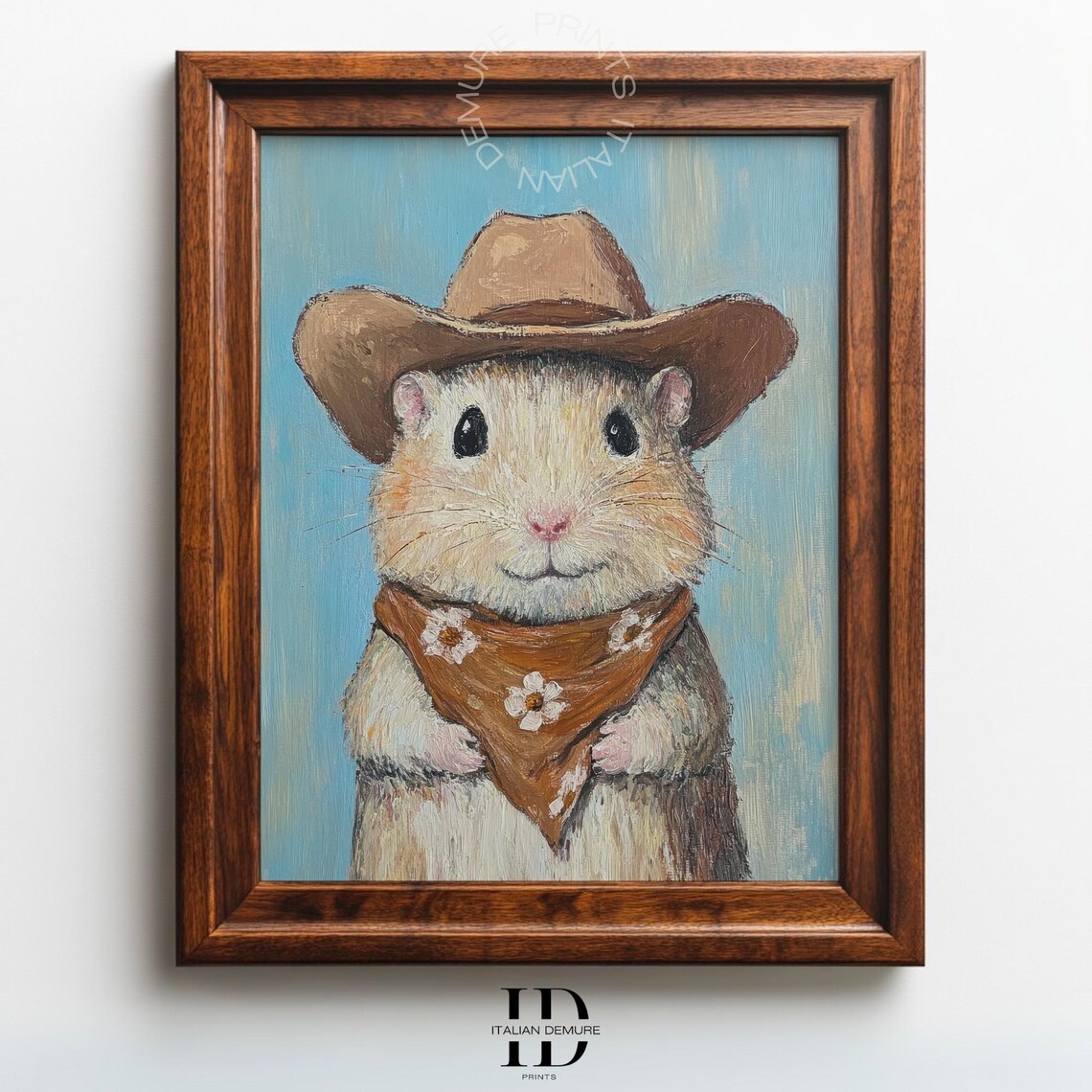 Cute Cowboy Hamster Portrait Floral Bandana Western Animal Art Print