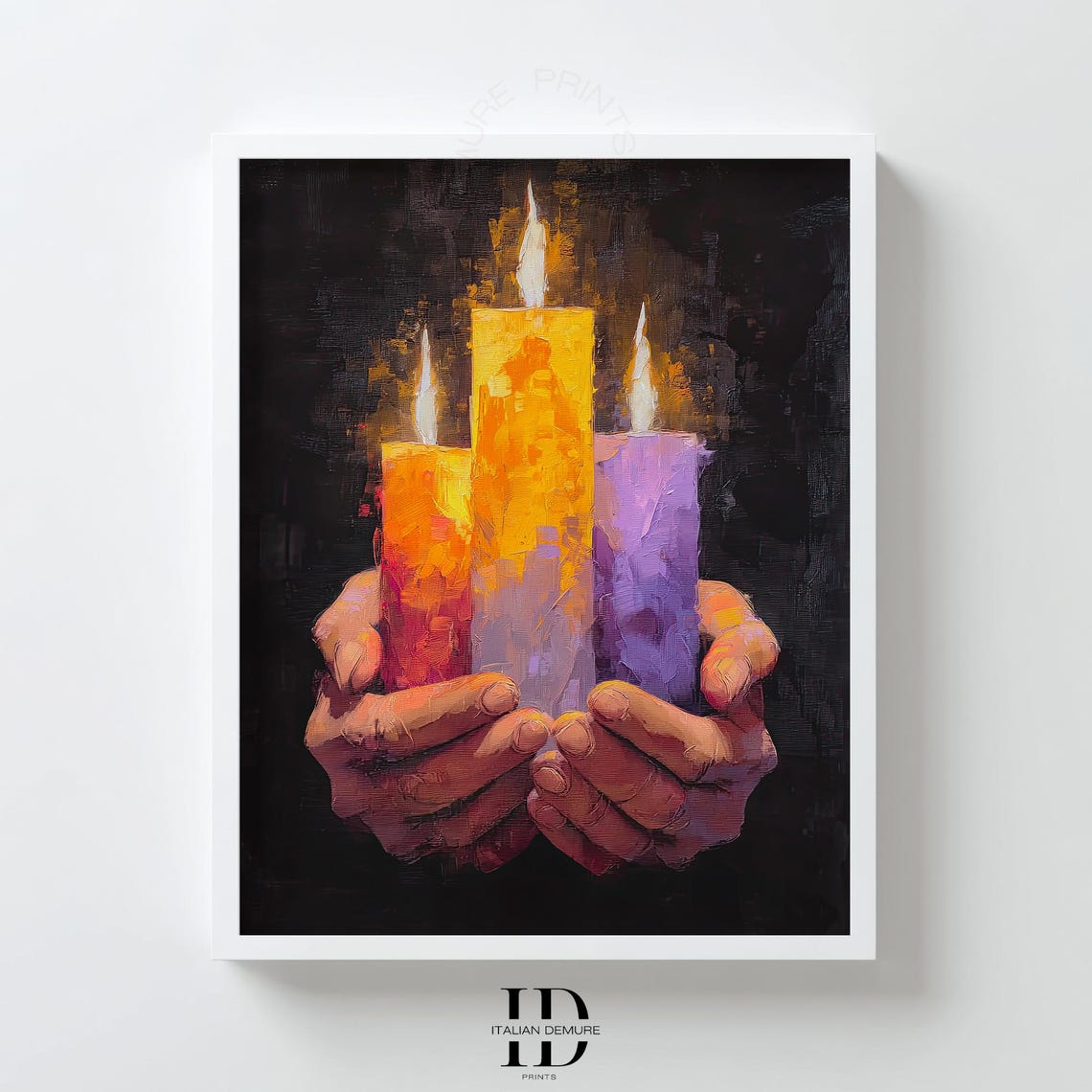 Hands Holding Lit Candles Dark Impressionist Light Piece Poster