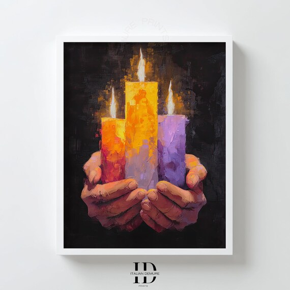 Hands Holding Lit Candles Dark Impressionist Light Piece Poster