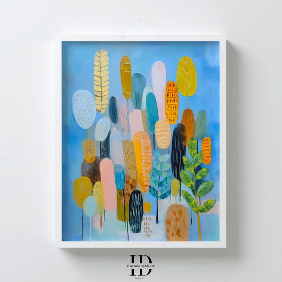 Colorful Abstract Tree Wall Art Modern Botanical Forest Print Whimsical Nature Landscape Bright Scandinavian