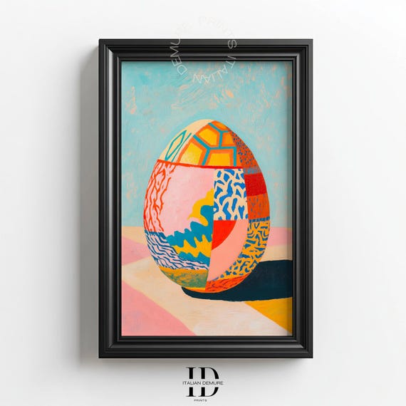 Colorful Abstract Egg Print Modern Geometric Wall Art Bold Patterned Painting Surrealist Home Decor Instant Easter