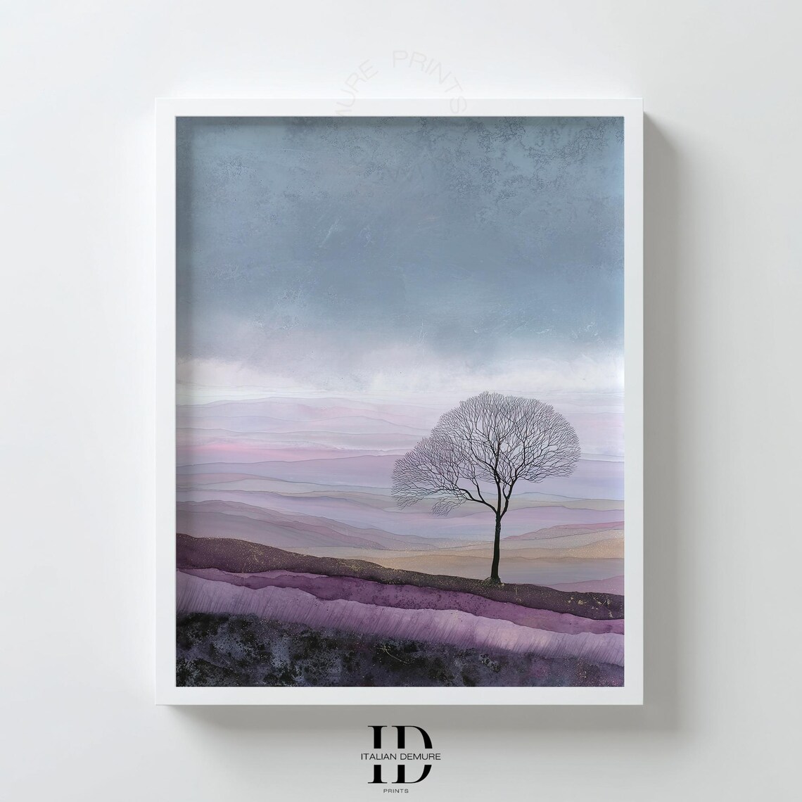 Purple Tree Landscape Wall Art Minimalist Nature Print Abstract Pastel Hills Artwork Serene Mountain Scene Poster
