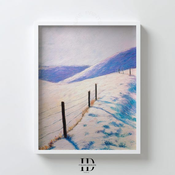 Winter Landscape Wall Art Snowy Mountain Print Pastel Impressionist Hills Cozy Scandinavian Decor Minimalist Poster