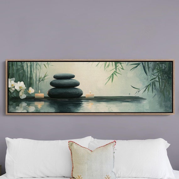 Zen Spa Art With Stacked Stones Orchid Flower Bamboo And Candlelight Perfect Tranquil Decor For Meditation And Relaxation Spaces