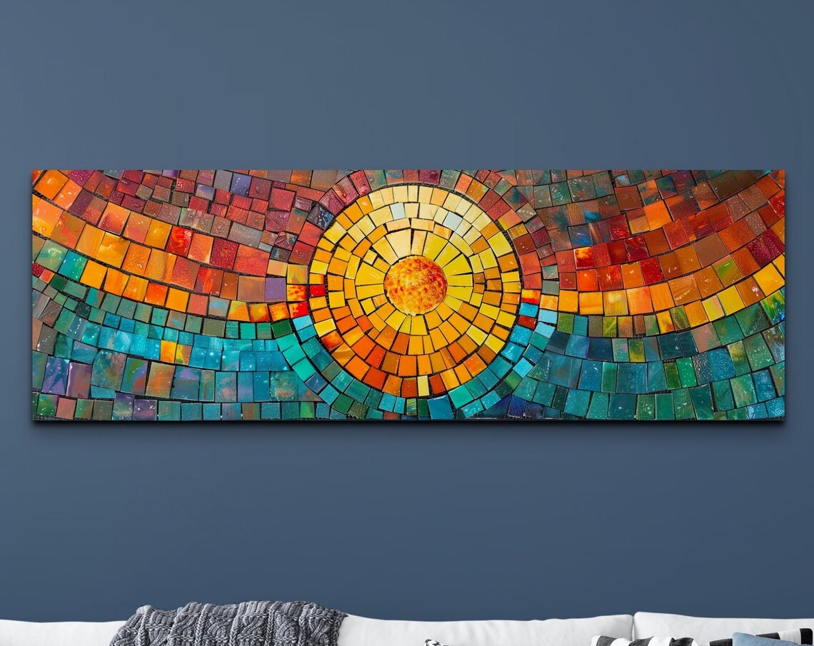 Radiant Mosaic Sun Warm Tiles Circular Sunburst Abstract Art Poster