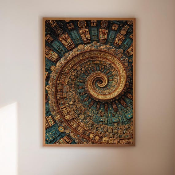 Golden Spiral Mandala, Geometric Steampunk Art Print