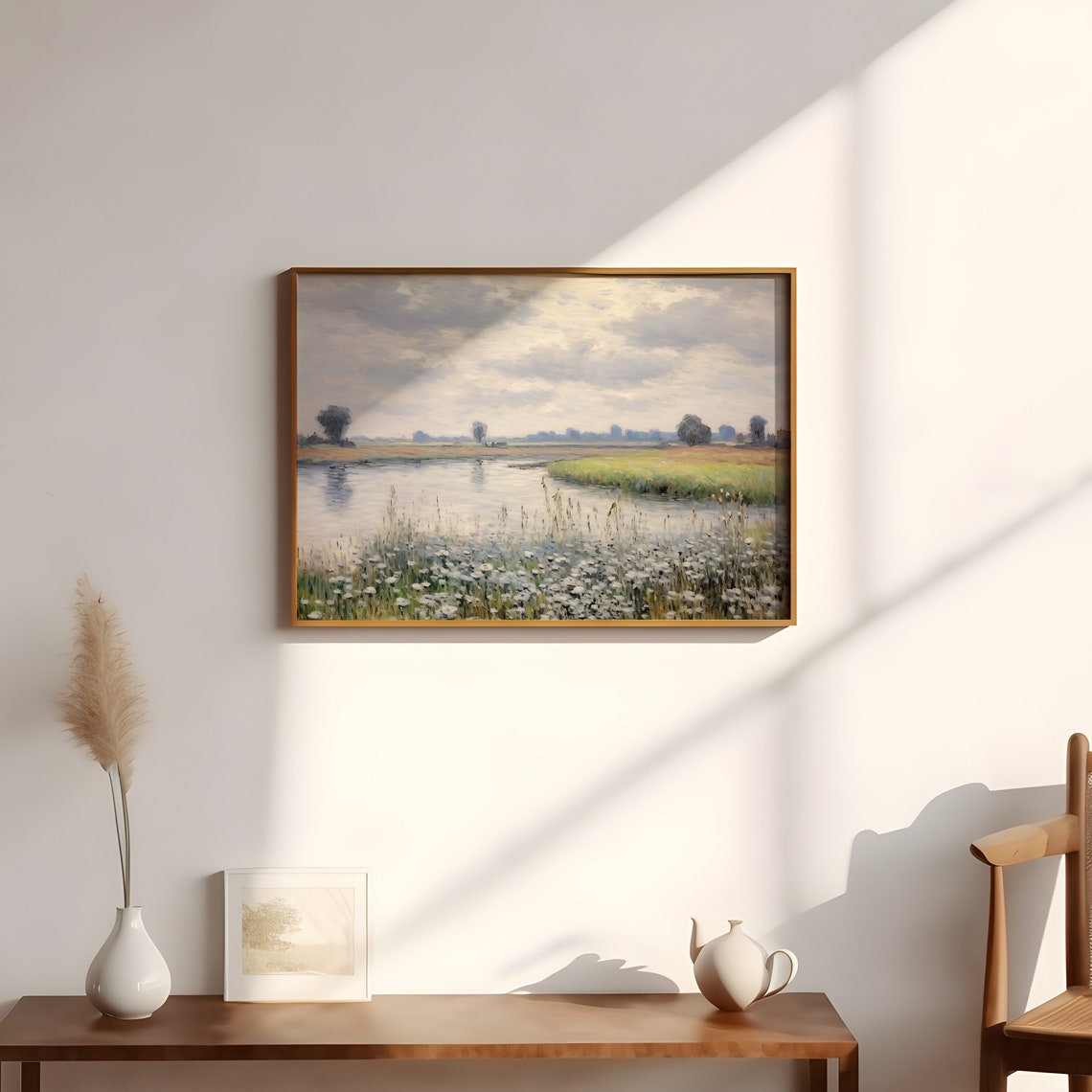 River Bend Wildflowers Impressionist Countryside Landscape Wall Art - Image 3