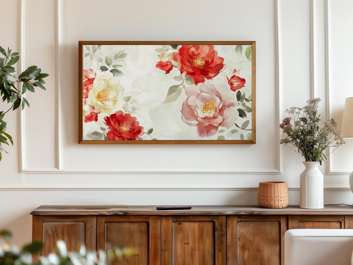 Red Abstract Wildflower Tv Art Spring Tv Art Flower Painting Farmhouse Tv Art Spring Decor Pink Flower Tv Art Floral Art - Image 3