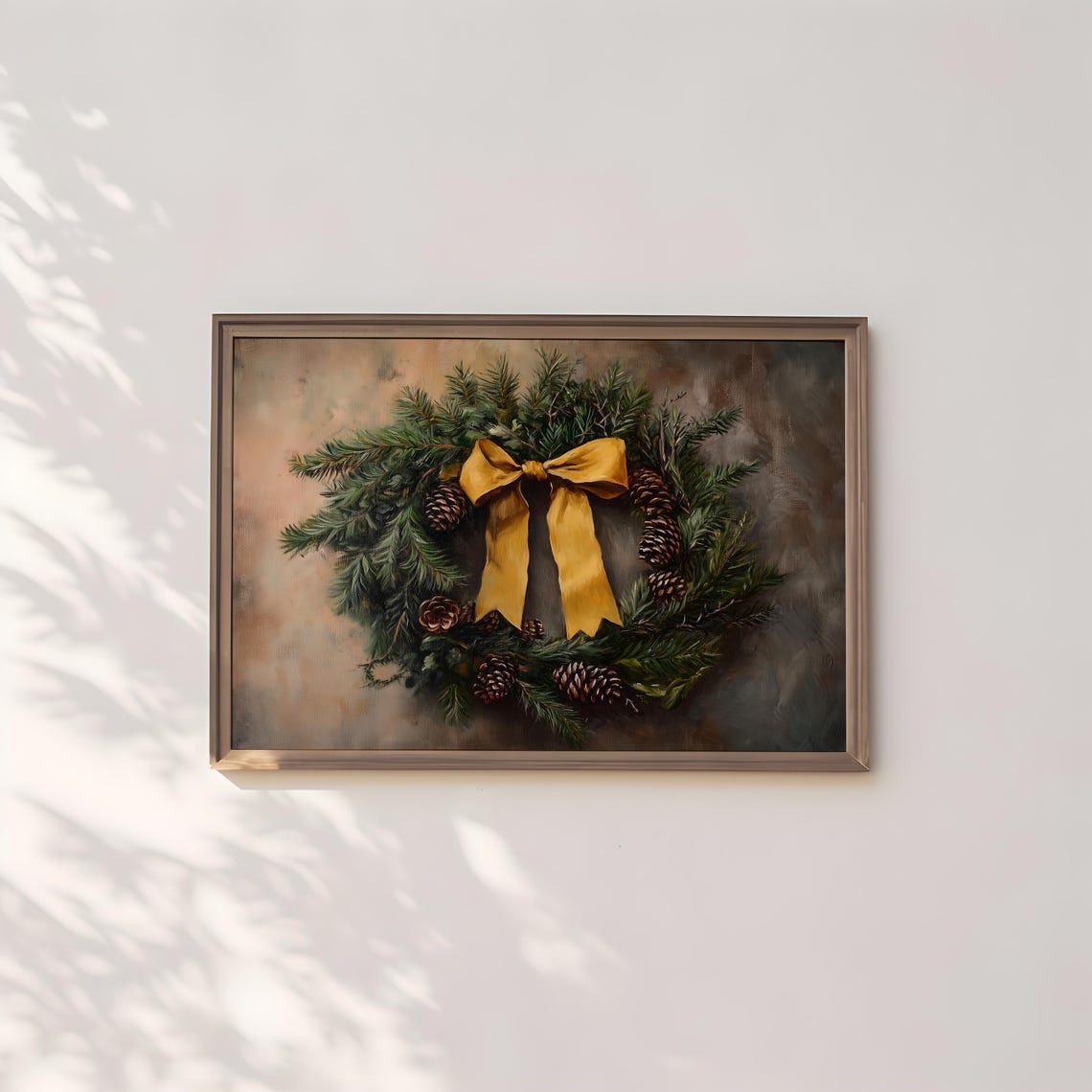Pine Wreath Gold Bow Pinecones Holiday Still Life Decor Wall Art - Image 2