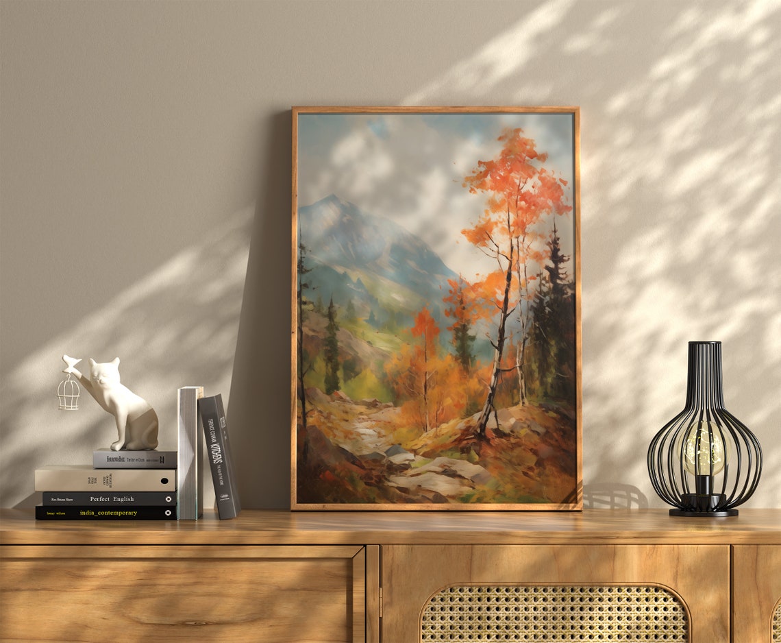 Autumn Mountain Valley Orange Trees Vintage Fall Landscape Poster - Image 2