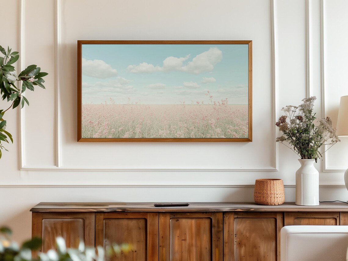Pink Spring Wildflower Tv Art Flower Landscape Farmhouse Flower Tv Art Vintage Spring Frame Tv Art Spring Cloud Art Sky Floral Tv Art - Image 3