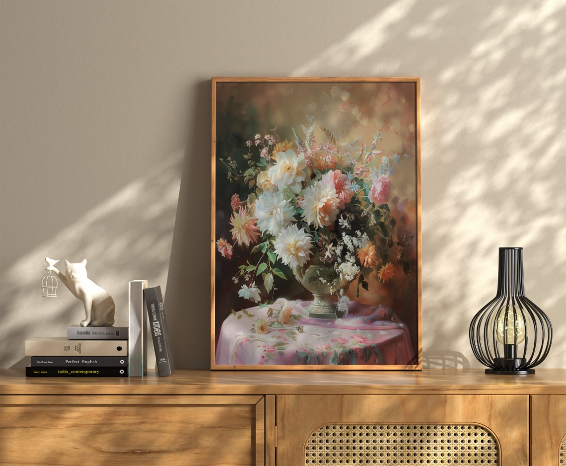 Vintage Floral Bouquet Wall Art Spring Flowers Print Botanical Summer Still Life Flower Rustic Moody Easter Decor - Image 2