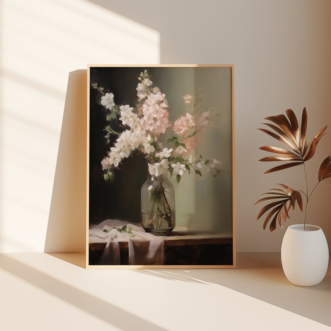 Blossom Branches in Glass Vase Classic Still Life Oil Poster - Image 2