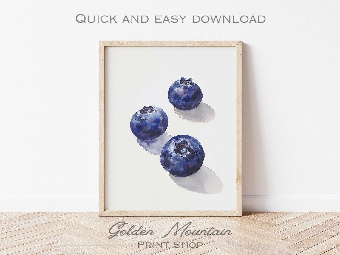 Blueberry Kitchen Wall Art, Watercolor Summer Print - Image 2