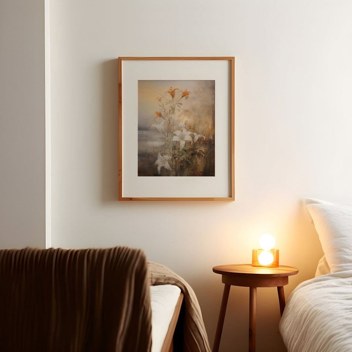 White Lilies Orange Daylilies Misty Meadow Impressionist Wall Art - Image 2