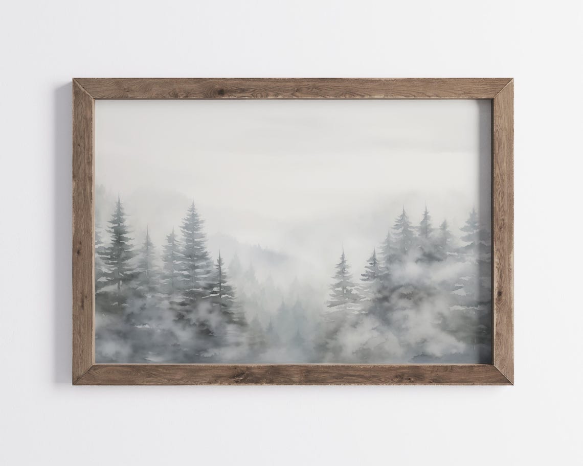 Misty Gray Pine Forest In Winter Fog Minimalist Nature Poster - Image 3