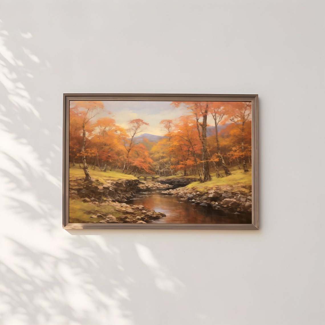 Golden Autumn Forest Stream Distant Bridge Sunlit Fall Poster - Image 2