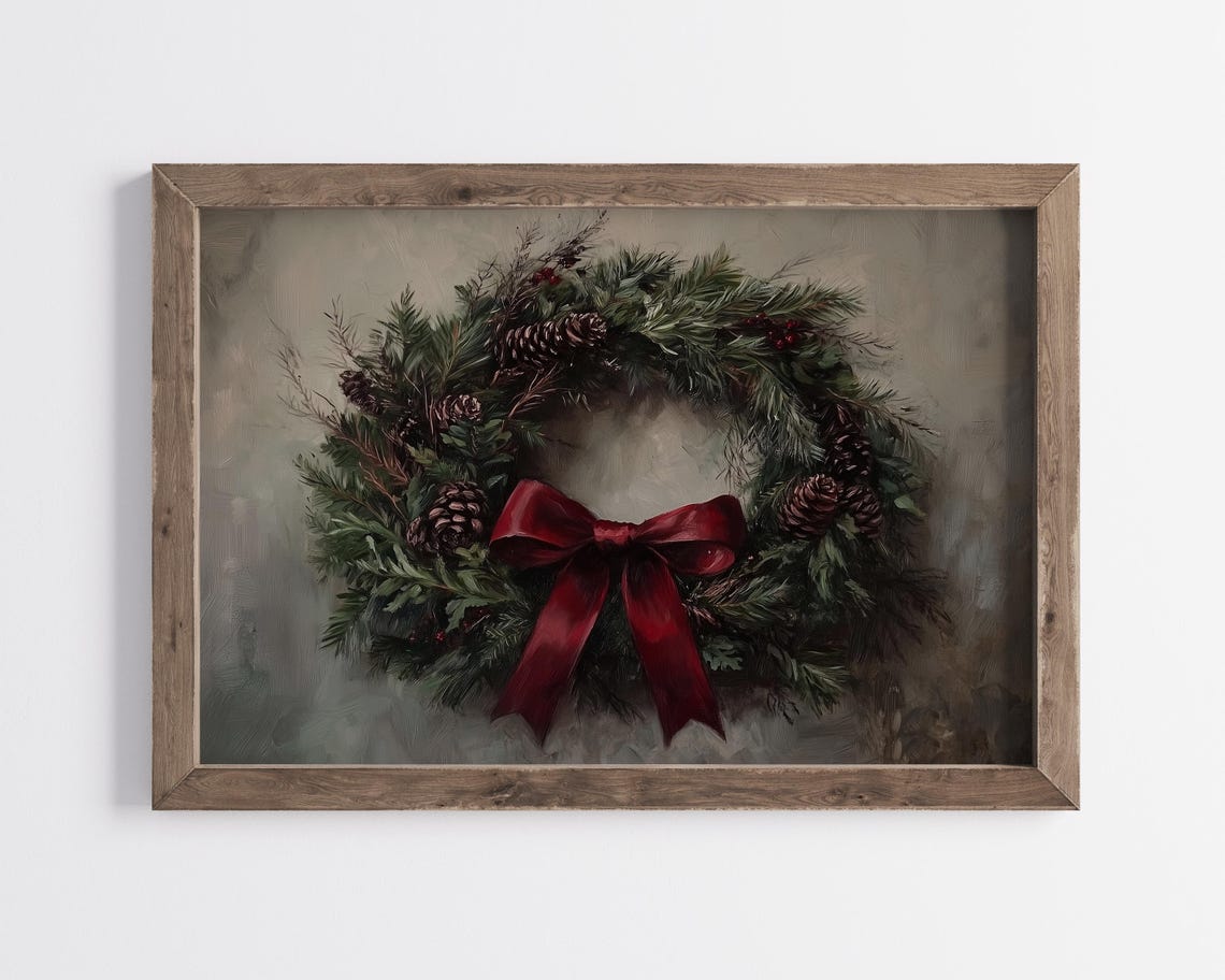 Christmas Pinecone Wreath Red Bow Festive Holiday Decor Poster - Image 2