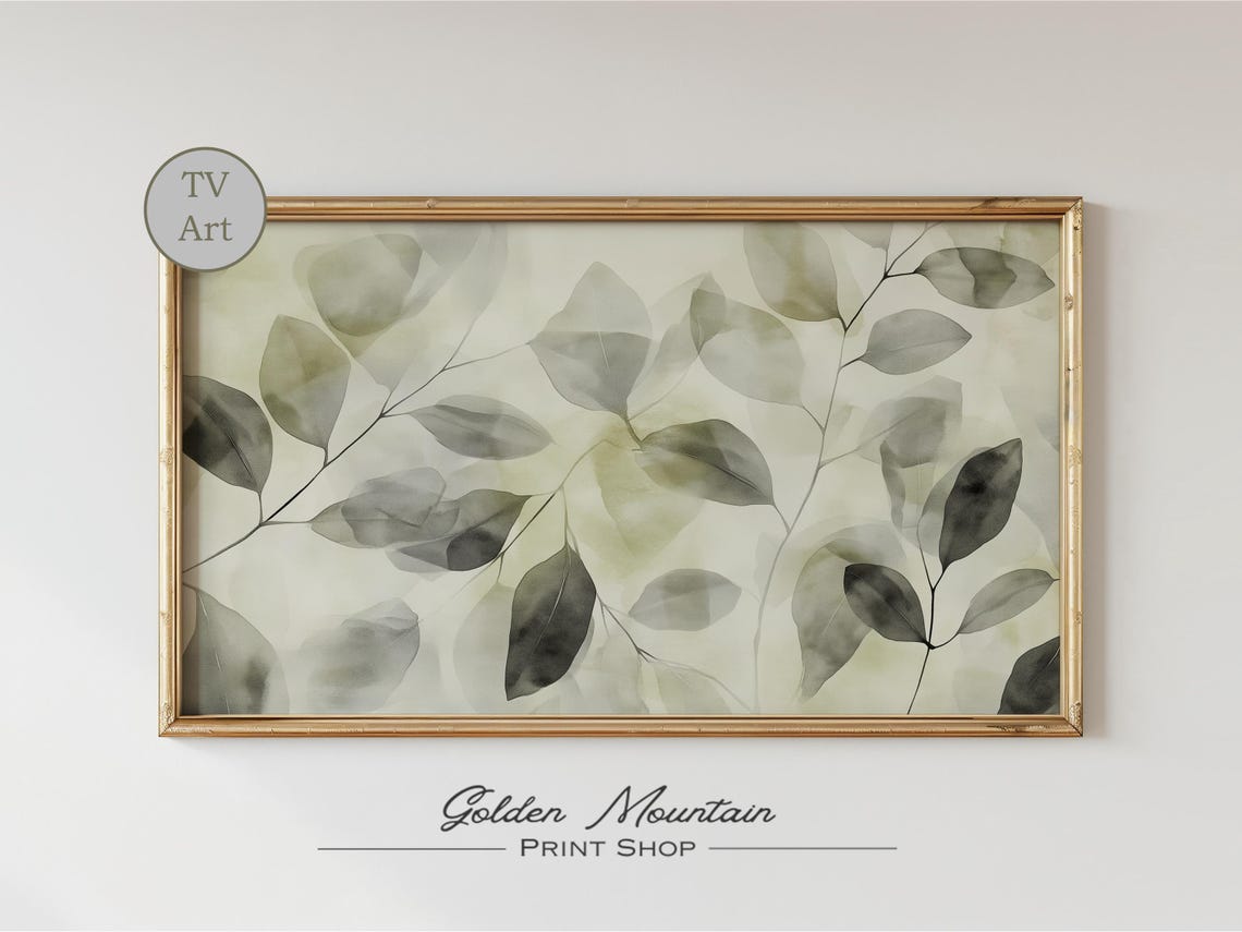 Eucalyptus Leaf Watercolor Botanical Neutral Frame TV Art Print - Image 2