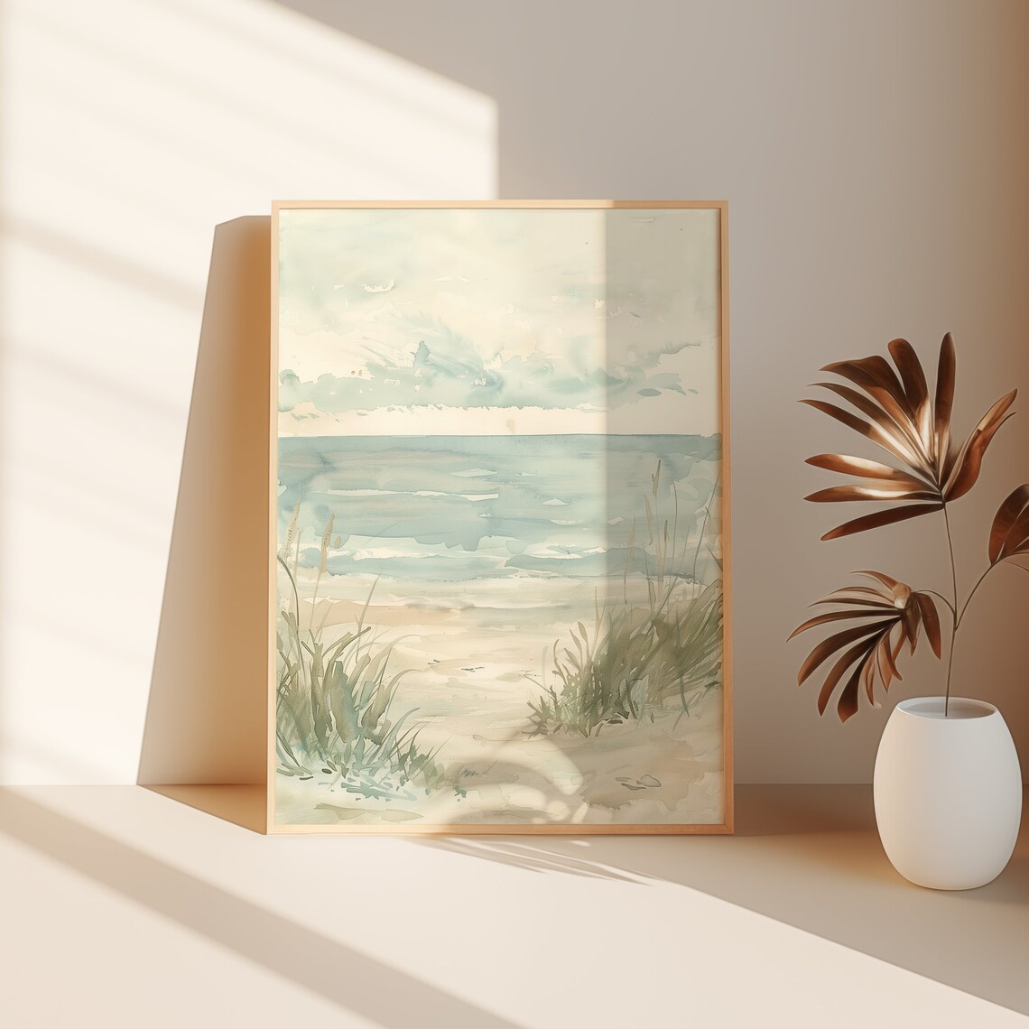 Neutral Beach Watercolor Art Print, Summer Seascape - Image 3