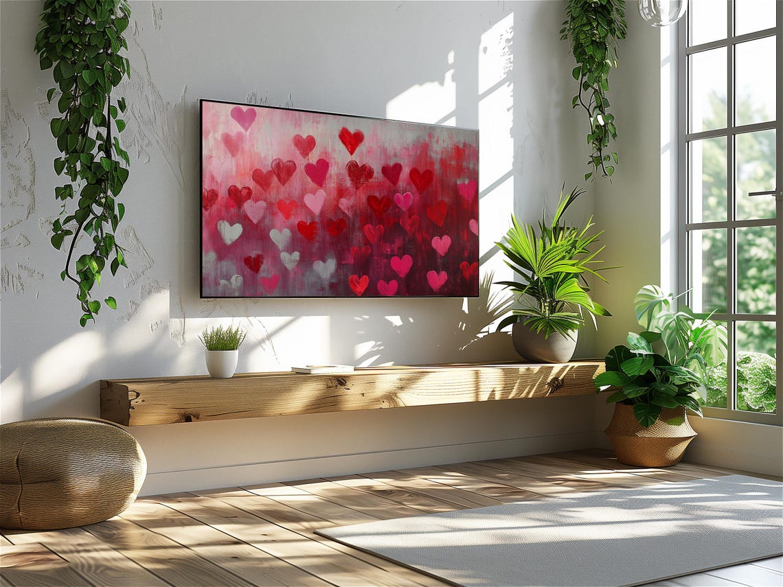 Red Pink Hearts Falling Romantic Abstract Texture Love Poster - Image 3