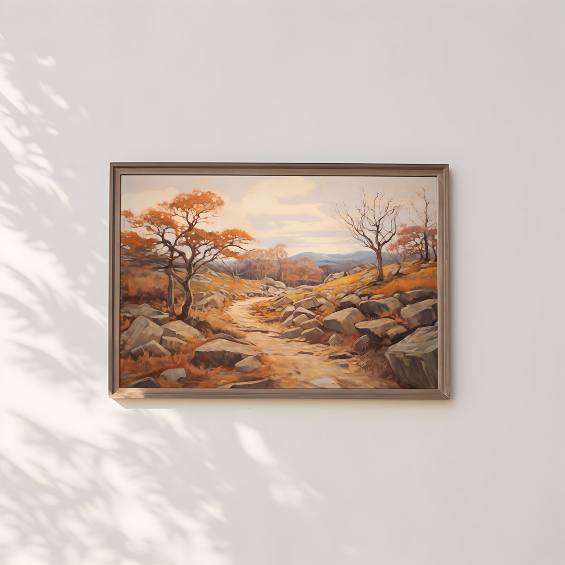 Rocky Hillside Path Autumn Trees Orange Foliage Vintage Poster - Image 2