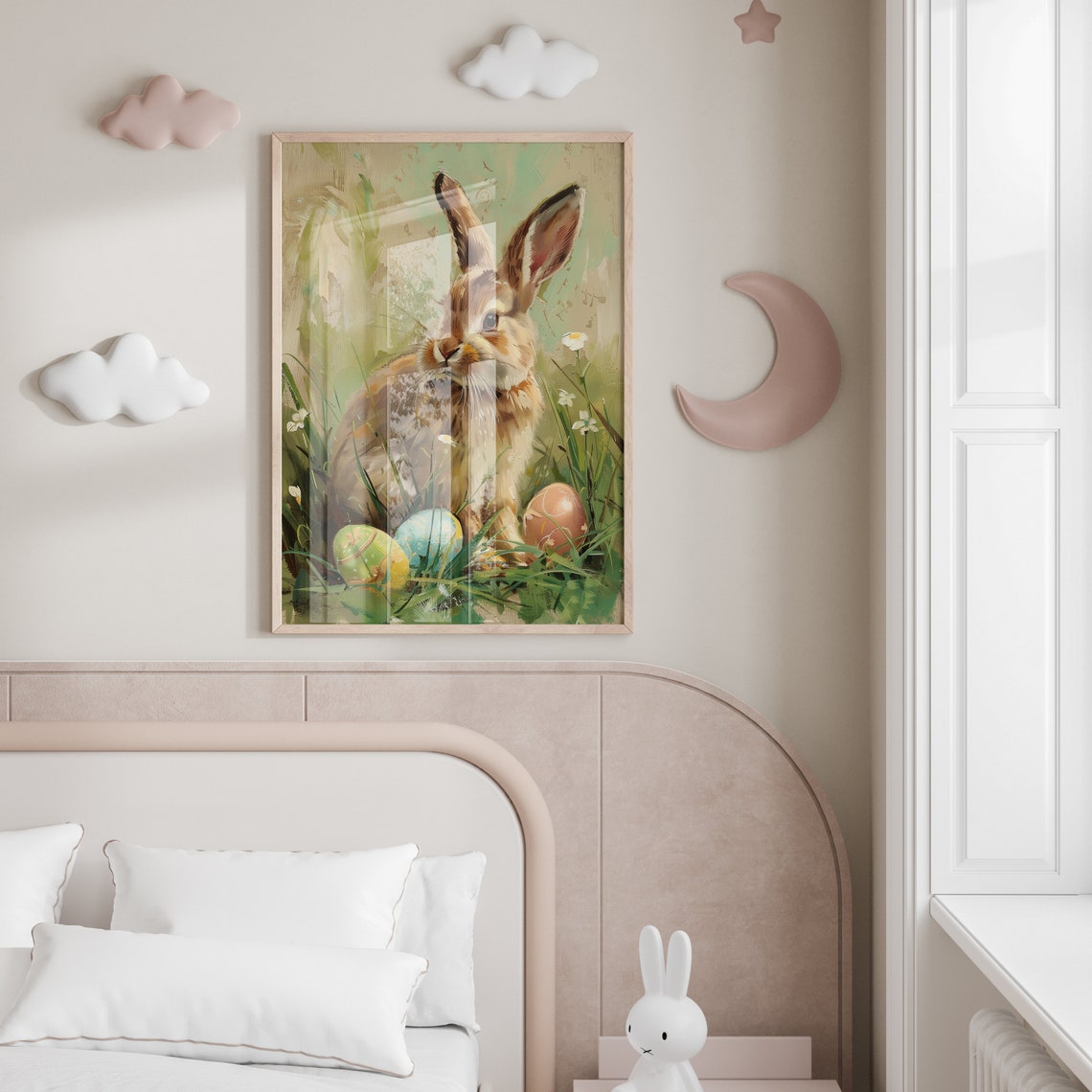 Sweet Rabbit with Painted Easter Eggs Spring Wildlife Poster - Image 2
