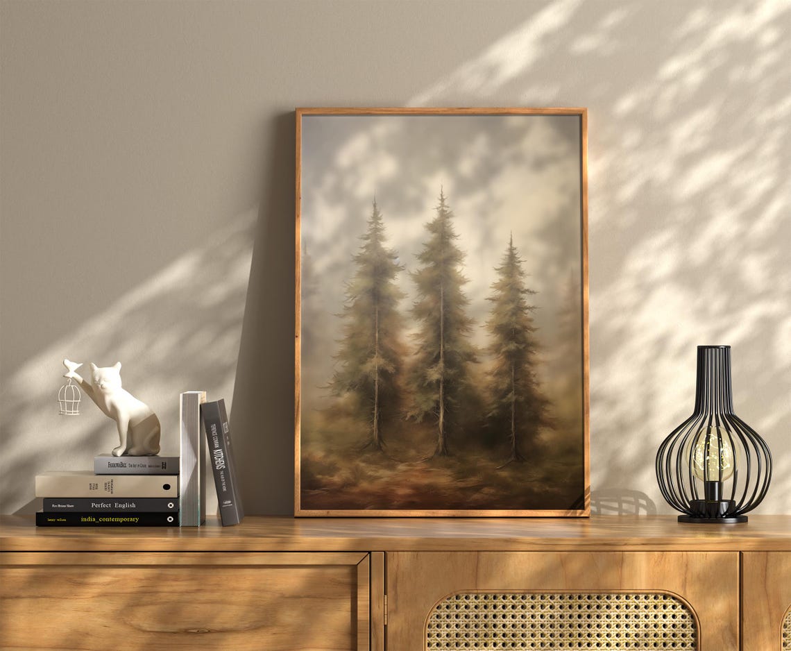 Misty Pine Trees Foggy Forest Neutral Winter Landscape Poster - Image 3