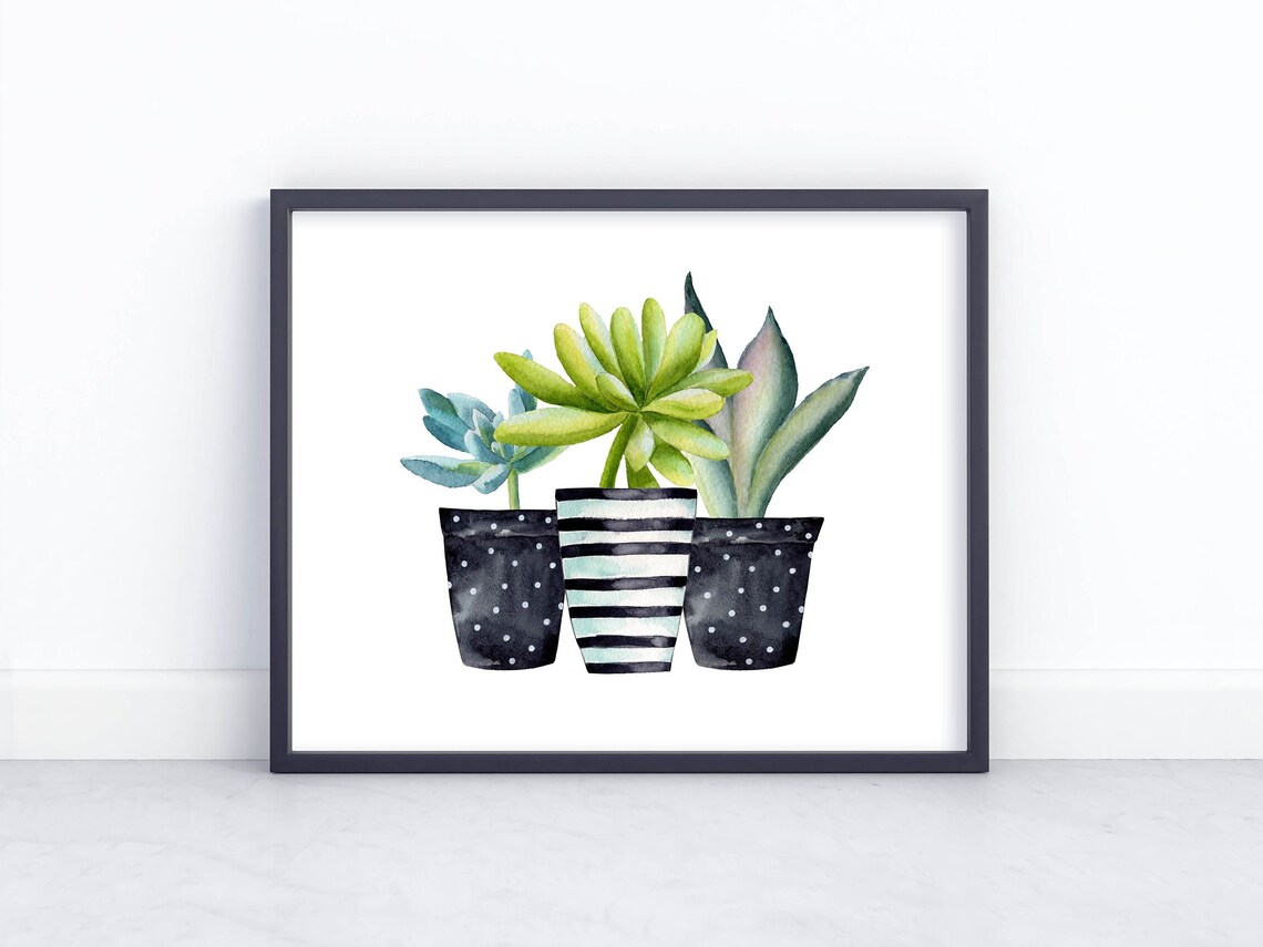 Potted Succulents Watercolor Botanical Wall Art