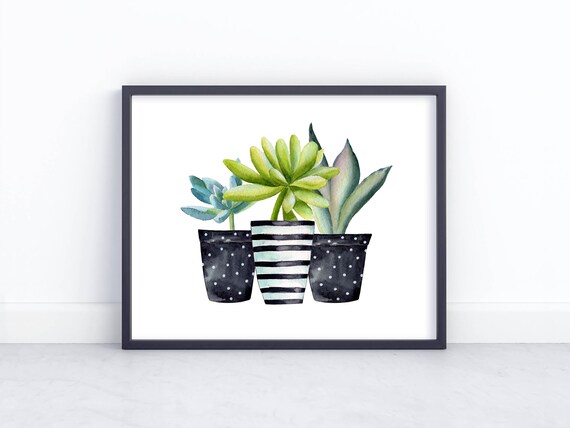 Potted Succulents Watercolor Botanical Wall Art