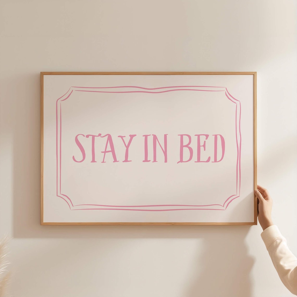 Stay In Bed Pink Quote Poster Above Bed Cozy Bedroom Wall Decor - Image 3