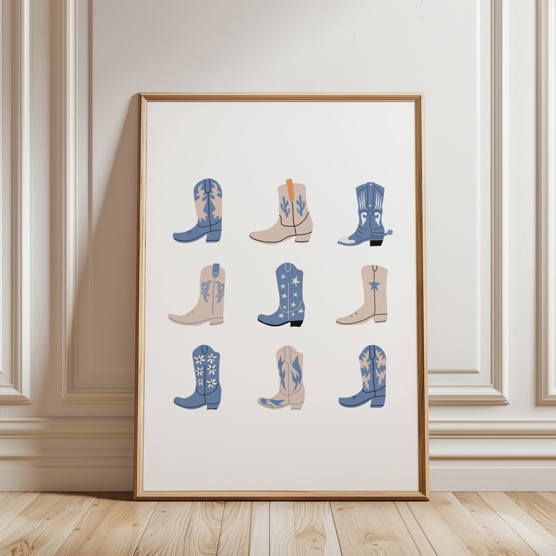 Blue Cowgirl Boots Set, Western Bedroom Art Print