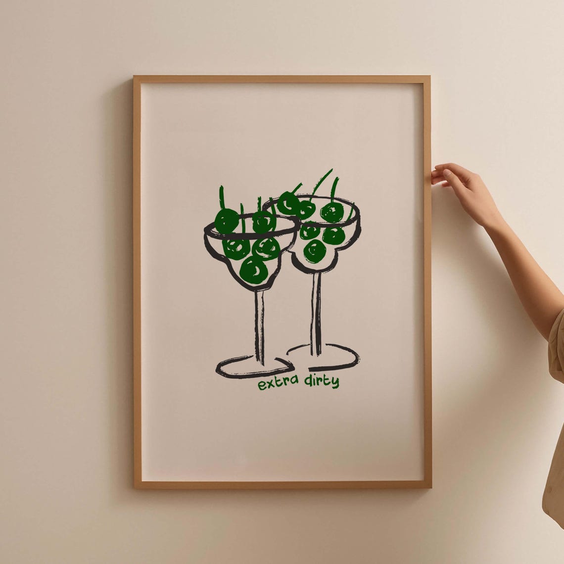 Extra Dirty Martini Two Olive Glasses Cocktail Bar Cart Wall Poster