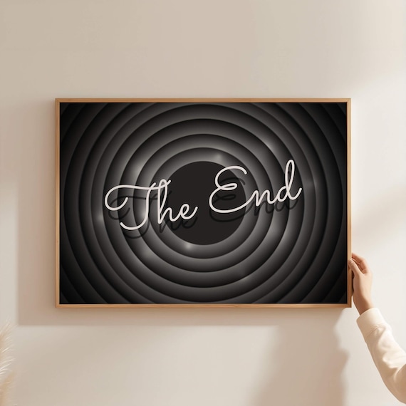 The End Classic Movie Curtain Title Card Black White Wall Poster