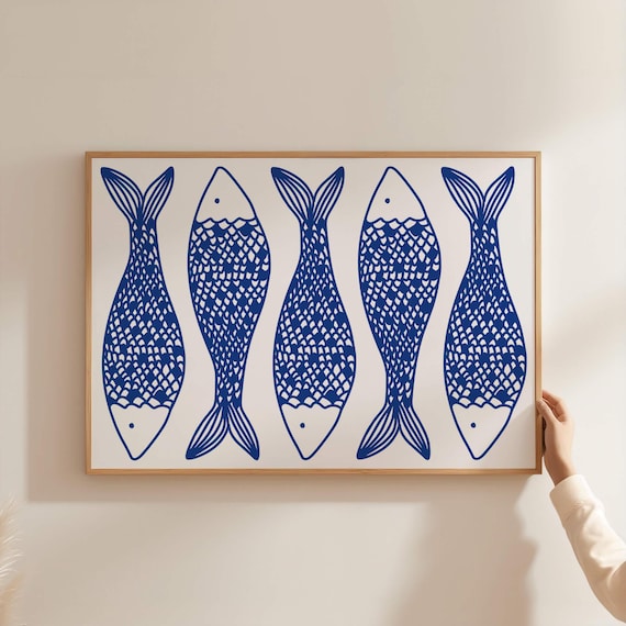 Sardines Wall Print Sardine Fish Kitchen Art Trendy Seafood Fisherman Dining Room Decor Retro Food
