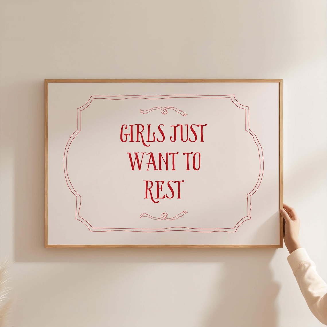 Girls Just Want To Rest Red Quote Poster Funny Above Bed Decor