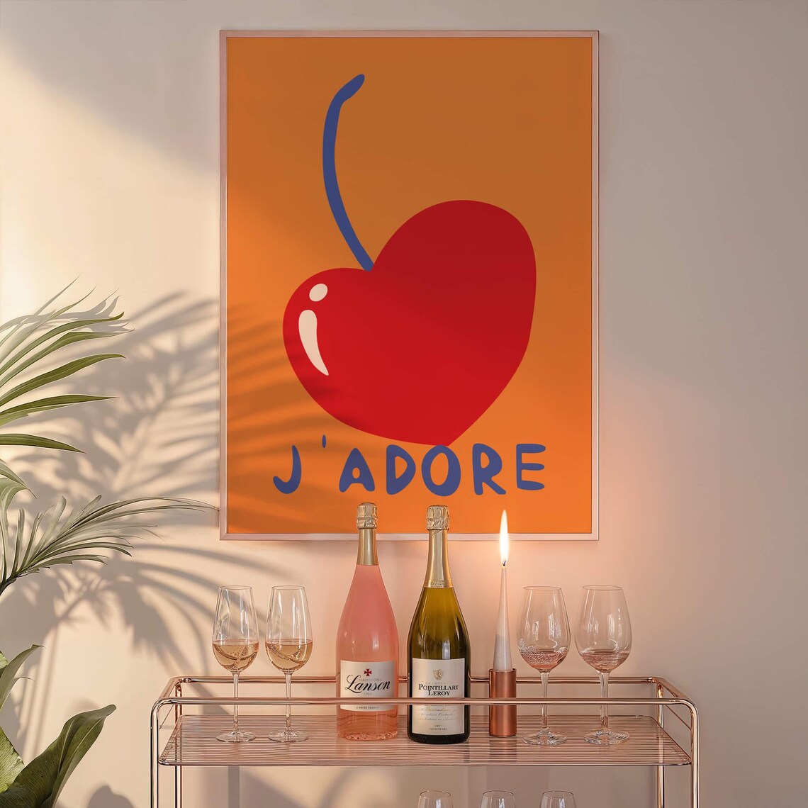 Jadore Cherry Heart Poster Retro Orange Blue French Kitchen Decor - Image 3