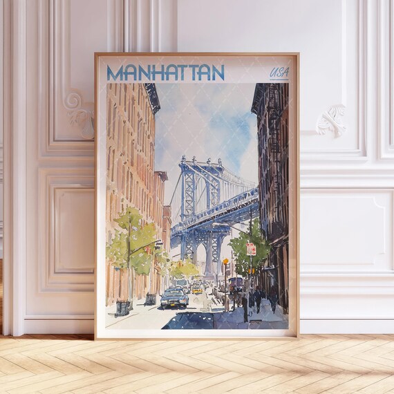 Manhattan Bridge Watercolor DUMBO Street View Travel Art Print