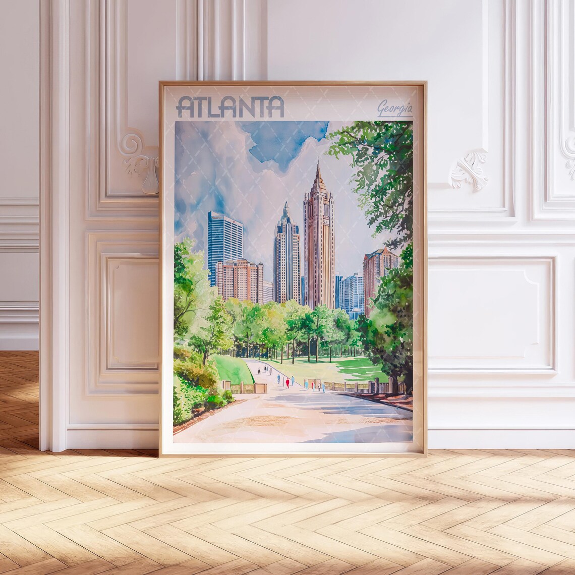 Atlanta Georgia Watercolor Travel Poster, Travel Poster
