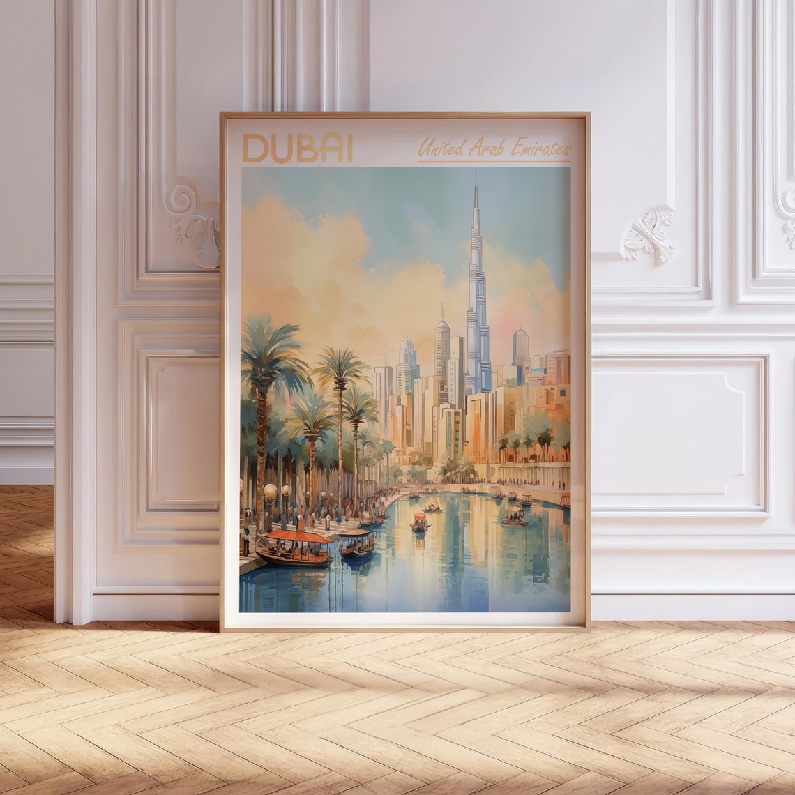 Dubai United Arab Emirates Watercolor Skyline Pastel Travel Poster